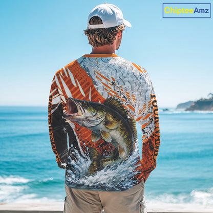 Walleye Fishing Shirts Long Sleeve Orange Camo, Personalized Walleye Fishing Jerseys NBT406