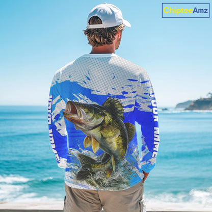 Blue Camo Walleye Fishing Shirts Long Sleeve, Walleye Fishing Jerseys NBT407