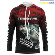 Load image into Gallery viewer, Personalized Crappie Hooded Fishing Shirts Red Camo Custom Name, Crappie Fishing Shirts NBT465