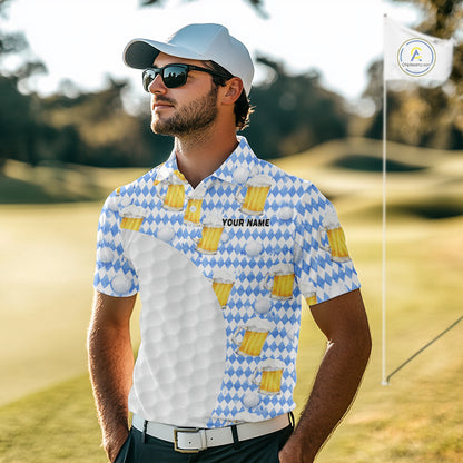 Mens Golf Polo Shirts Custom Beer Argyle Pattern, Funny Beer Pattern Golf Team Shirt NBT597