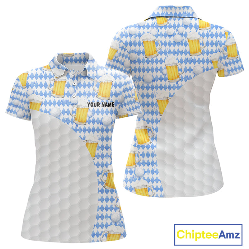 Womens Golf Polo Shirts Custom Beer Argyle Pattern, Funny Beer Pattern Golf Team Shirt NBT597