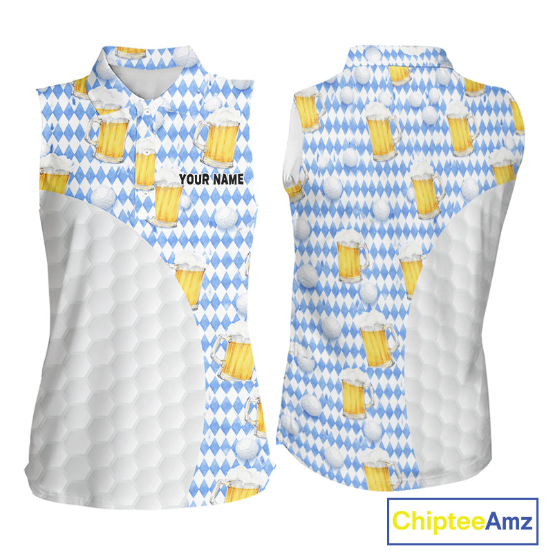 Womens Golf Polo Shirts Custom Beer Argyle Pattern, Funny Beer Pattern Golf Team Shirt NBT597