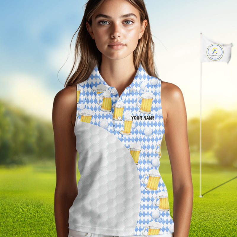 Womens Golf Polo Shirts Custom Beer Argyle Pattern, Funny Beer Pattern Golf Team Shirt NBT597
