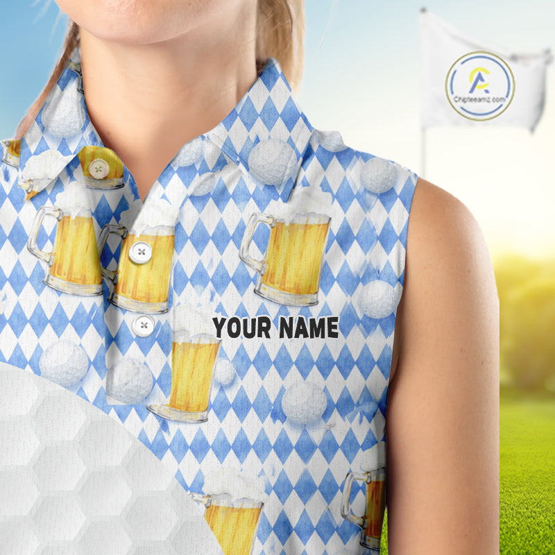 Womens Golf Polo Shirts Custom Beer Argyle Pattern, Funny Beer Pattern Golf Team Shirt NBT597