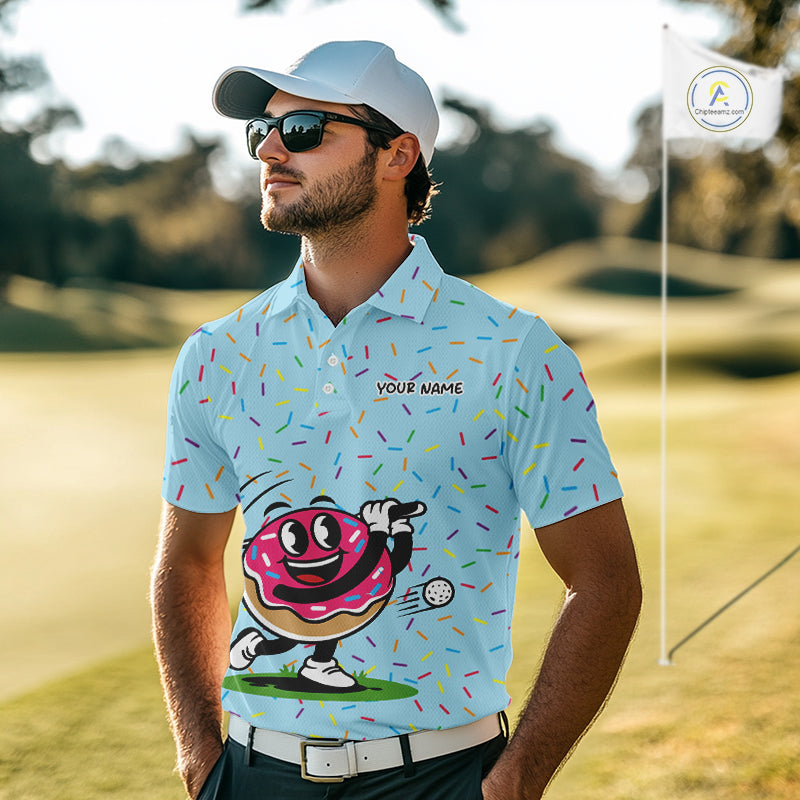 Funny Pink Donut Golf Polo Shirts For Mens, Golf Polo Shirts Custom Donut Pattern, Funny Golf Shirts NBT607