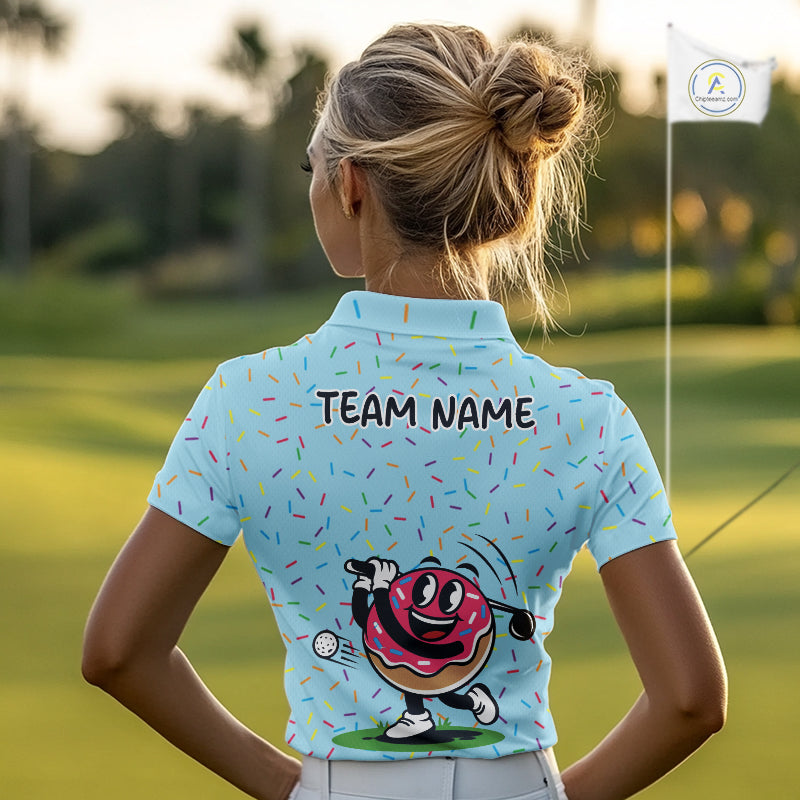 Funny Pink Donut Golf Polo Shirts For Womens, Golf Polo Shirts Custom Donut Pattern, Funny Golf Shirts NBT607