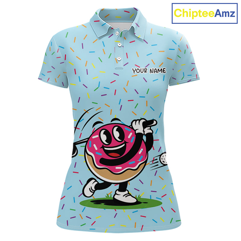 Funny Pink Donut Golf Polo Shirts For Womens, Golf Polo Shirts Custom Donut Pattern, Funny Golf Shirts NBT607