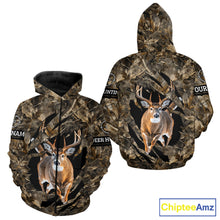 Load image into Gallery viewer, Personalized Whitetail Deer Hunting Custom Name Camo Shirt, Hunting Hoodie Sweatshirt for Men NBT320