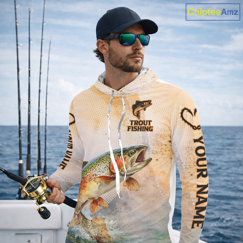 Rainbow Trout Fishing Jerseys For Fishing Team, Trout Fishing Shirt Long Sleeve Hooded NBT412