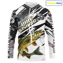 Load image into Gallery viewer, Gray Camo Pike Fishing Jerseys For Men, Custom Pike Fishing Shirt Long Sleeve Hooded NBT415