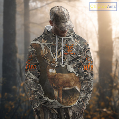 Custom Whitetail Deer Hunting Custom Name Camo Shirt, Deer Hunting Apparel, Camouflage Deer Shirts NBT118