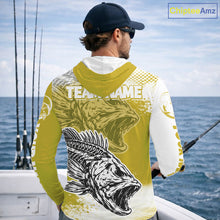 Load image into Gallery viewer, Yellow Camo Bass Fishing Jerseys For Fishing Team, Bass Skeleton Fishing Shirt Long Sleeve Hooded NBT419