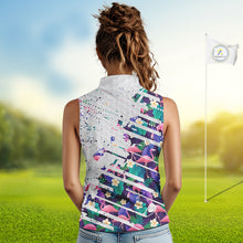 Load image into Gallery viewer, Women Sleeveless Flamingo Golf Polo Shirt, Colorful Tropical Flamingo Pattern, Tropical Golf Shirt NBT477