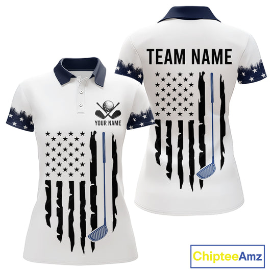 USA Flag Pattern Womens Golf Polo Shirt, Patriotic American Golf Shirt, 4Th Of July Golf Outfit NBT613