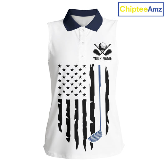 USA Flag Pattern Womens Sleeveless Golf Polo Shirt, Patriotic American Golf Shirt, 4Th Of July Golf Outfit NBT613