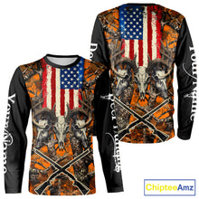 Load image into Gallery viewer, Custom Orange Camo US Flag Rifle Personalized Hunting Shirts, Deer Hunting Clothes NBT282