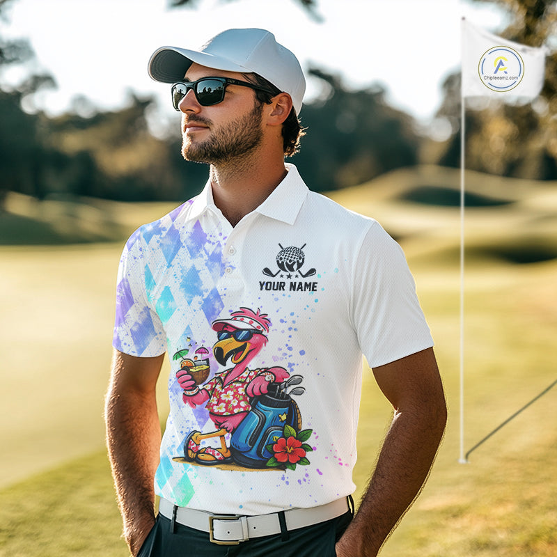 Personalized Mens Argyle Golf Polo Shirts, Custom Name Funny Golf Team Shirts, Golf Lover Gift NBT480