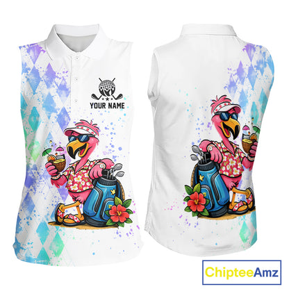Personalized Womens Sleeveless Argyle Golf Polo Shirt, Custom Name Funny Golf Team Shirts, Golf Lover Gift NBT480