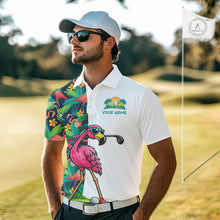 Load image into Gallery viewer, Funny Flamingo Mens Golf Polo Shirts Colorful Tropical Flamingo Custom Name, Golf Gifts  NBT487