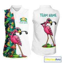 Load image into Gallery viewer, Funny Flamingo Womens Sleeveless Golf Polo Shirts Colorful Tropical Flamingo Custom Name, Golf Gifts NBT487