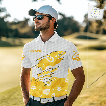 Custom Yellow Summer Pattern Mens Golf Polo Shirts Summer Golf Shirt For Vacation, Golf Team Shirt NBT732