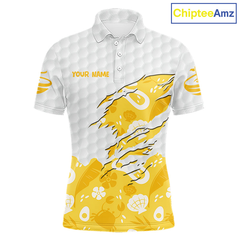 Custom Yellow Summer Pattern Mens Golf Polo Shirts Summer Golf Shirt For Vacation, Golf Team Shirt NBT732
