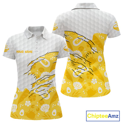 Custom Yellow Summer Pattern Womens Golf Polo Shirts Summer Golf Shirt For Vacation, Golf Team Shirt NBT732