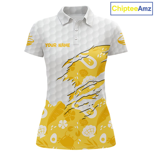 Custom Yellow Summer Pattern Womens Golf Polo Shirts Summer Golf Shirt For Vacation, Golf Team Shirt NBT732