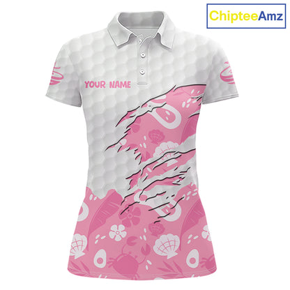 Custom Pink Summer Pattern Womens Golf Polo Shirts Summer Golf Shirt For Vacation, Golf Team Shirt NBT733