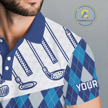 Load image into Gallery viewer, Blue Argyle Golf Polo Shirt For Men Plaid Pattern Custom Name, Golfer Gifts NBT488