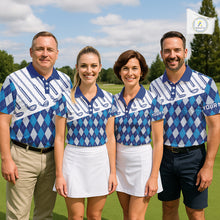 Load image into Gallery viewer, Blue Argyle Golf Polo Shirt For Men Plaid Pattern Custom Name, Golfer Gifts NBT488