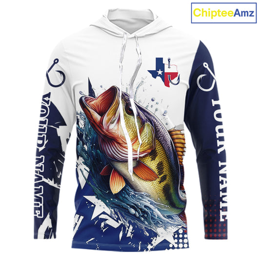 Bass Fishing 3D Texas Flag Western Shirts Customize Bass Fishing Hooded Jerseys, Sun Protection Shirts NBT738