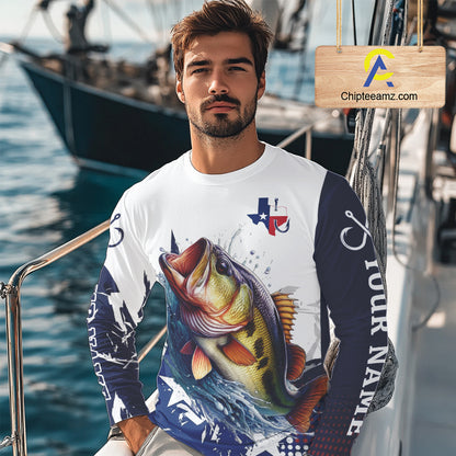 Bass Fishing 3D Texas Flag Western Shirts Customize Bass Fishing Jerseys, Sun Protection Shirts NBT738