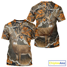 Load image into Gallery viewer, Whitetail Deer Hunting Custom Name Orange Camo Shirt, Deer Hunting Apparel, Camouflage Deer Shirts NBT339