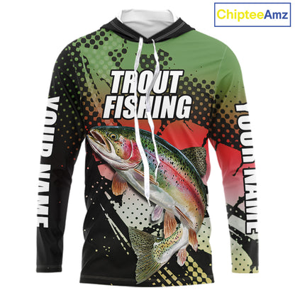 Rainbow Trout Fishing Shirt Long Sleeve Hooded Custom Name, Fishing Team Shirts NBT426