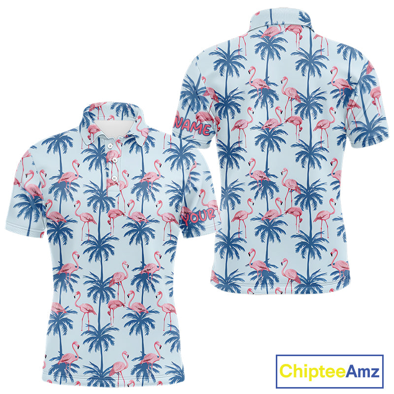 Flamingo Tropical Palm Tree Mens Polo Shirt, Custom Matching Polo Team, Golf Gifts For Men NBT494