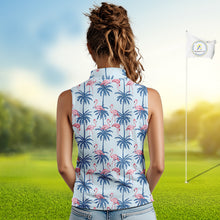 Load image into Gallery viewer, Flamingo Tropical Palm Tree Womens Sleeveless Golf Polo Shirt, Custom Matching Girl Polo Team, Golf Gifts For Ladies NBT494
