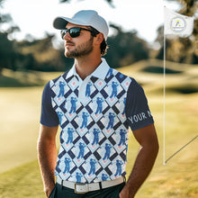 Load image into Gallery viewer, Blue Argyle Golf Polo Shirt For Men, Golf Friends Shirt, Blue Retro Golf Outfits NHT565