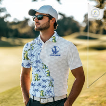 Load image into Gallery viewer, Funny Alligator Palm Tree Mens Golf Polo Shirt Custom Name Golf Top Funny Golf Gifts NBT496