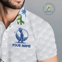 Load image into Gallery viewer, Funny Alligator Palm Tree Mens Golf Polo Shirt Custom Name Golf Top Funny Golf Gifts NBT496