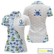 Load image into Gallery viewer, Funny Alligator Palm Tree Womens Golf Polo Shirt Custom Name Golf Top Funny Golf Gifts NBT496