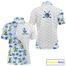 Load image into Gallery viewer, Funny Alligator Palm Tree Mens Golf Polo Shirt Custom Name Golf Top Funny Golf Gifts NBT496