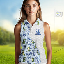 Load image into Gallery viewer, Funny Alligator Palm Tree Womens Sleeveless Golf Polo Shirt Custom Name Golf Top Funny Golf Gifts NBT496