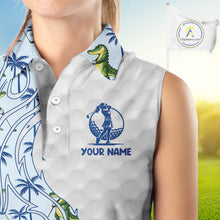 Load image into Gallery viewer, Funny Alligator Palm Tree Womens Sleeveless Golf Polo Shirt Custom Name Golf Top Funny Golf Gifts NBT496