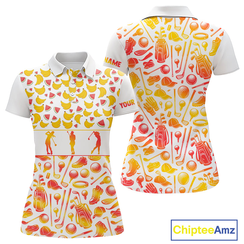 Funny Watermelon Banana Womens Golf Polo Shirts Custom Name Neon Print, Golf Shirt For Women NBT501