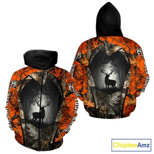 Personalized Orange Camo Whitetail Deer Hunting Shirt With 3D Print For Deer Hunters NBT287