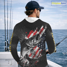 Load image into Gallery viewer, Walleye Custom Made Fishing Shirts, American Flag Walleye Long Sleeve Hooded Fishing Shirts NBT430