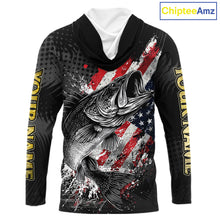 Load image into Gallery viewer, Walleye Custom Made Fishing Shirts, American Flag Walleye Long Sleeve Hooded Fishing Shirts NBT430