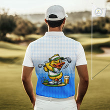 Load image into Gallery viewer, Funny Duck Golf Polo Shirt For Men, Cute Duck With Beer Print Shirt, Sporty Animal Golf Gift|Blue NBT622