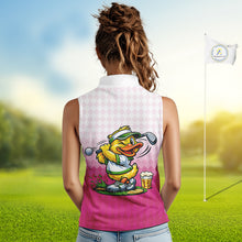 Load image into Gallery viewer, Funny Duck Sleeveless Golf Polo Shirt For Womens, Cute Duck With Beer Print Shirt, Sporty Animal Golf Gift|Pink NBT624